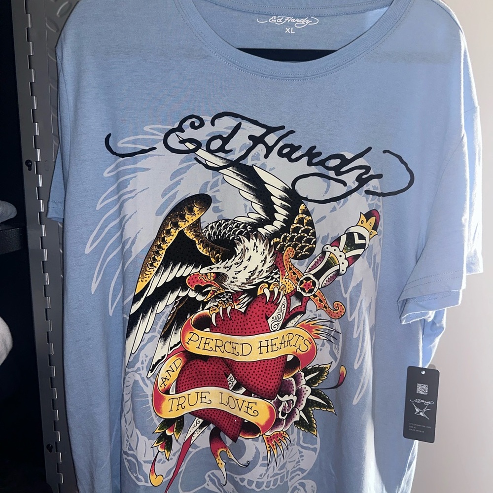 Ed Hardy Blue Graphic Men's Shirt